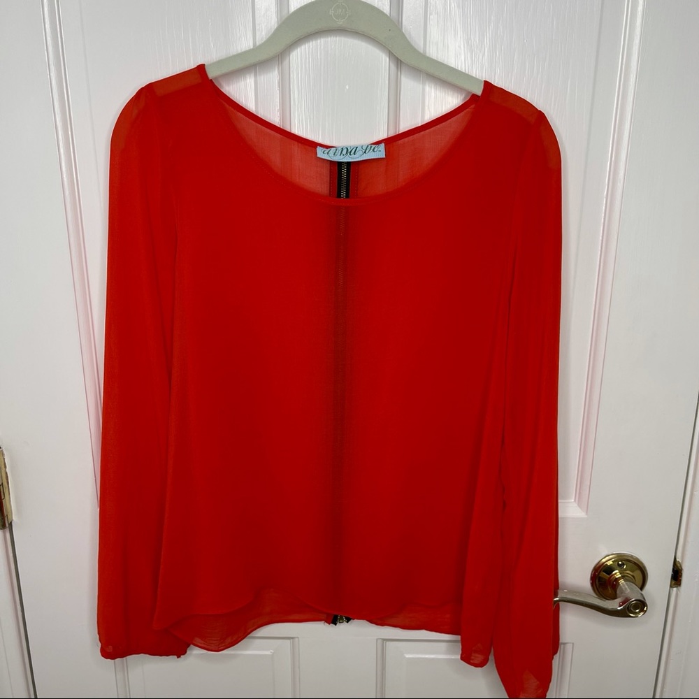 Francesca’s Red Flowy See Through Blouse